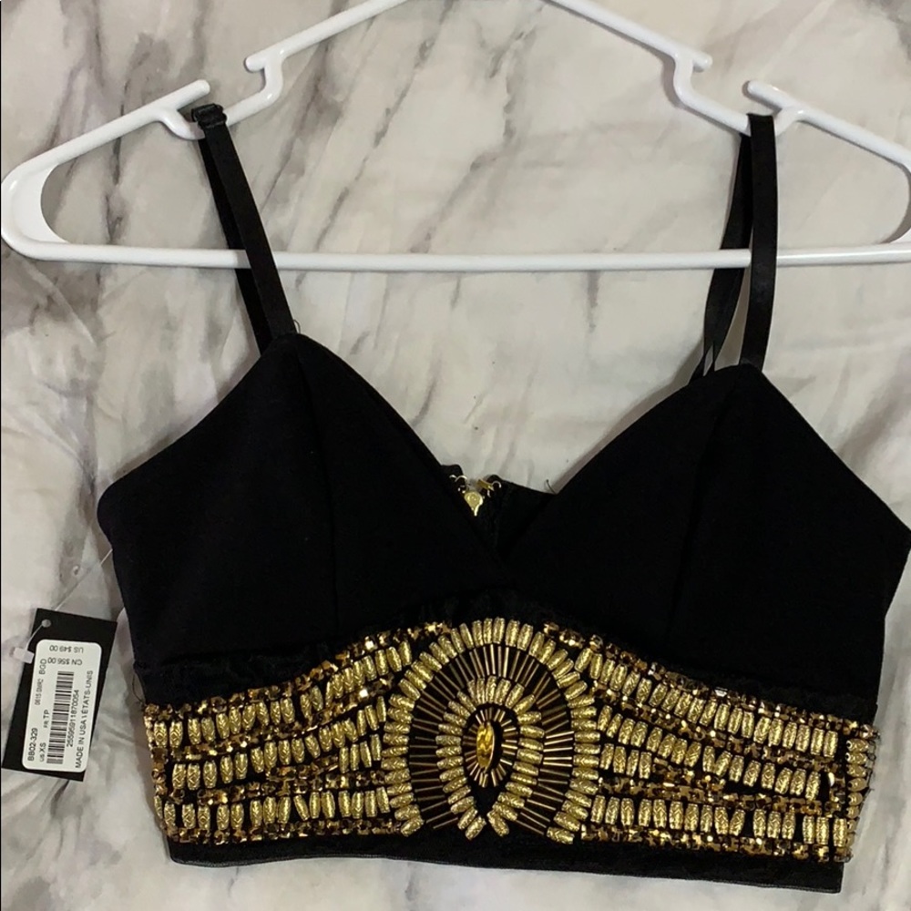 Black crop top with gold beads